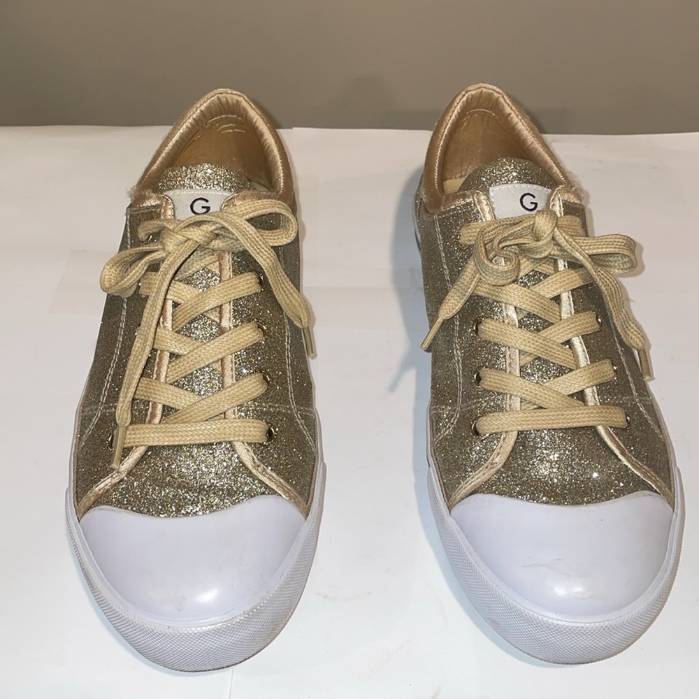 G by Guess Gold Glitter Lace-Up Sneakers Women's Size 9.5 | Glam Shimmer Casual